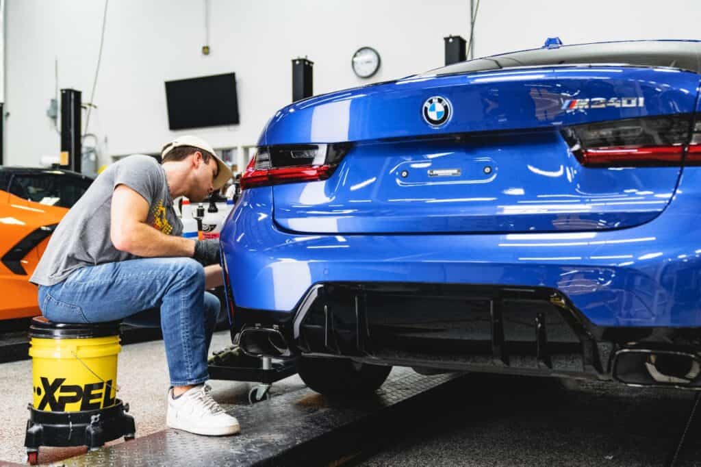blue 2023 BMW M340i full front xpel ppf ceramic coating